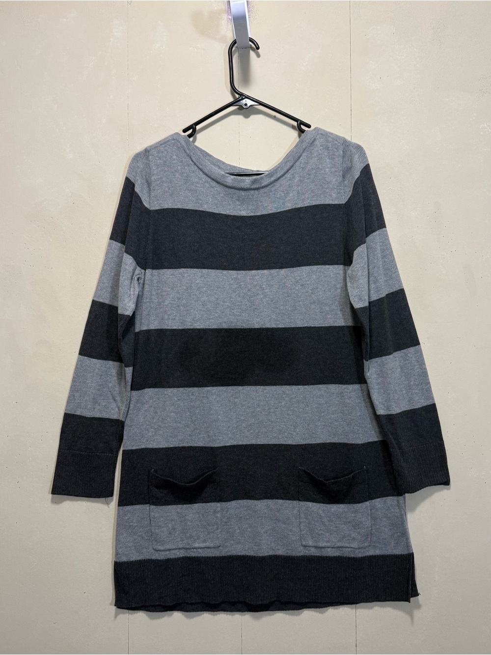 Style & Co Gray & Black Wide-Stripe Women's Sweater Dress Women's Sz L